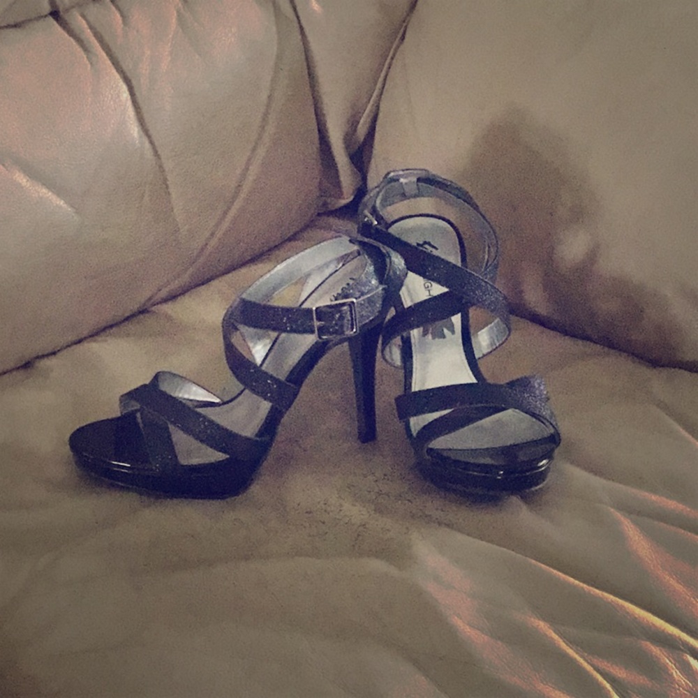 Black shimmery strap heels